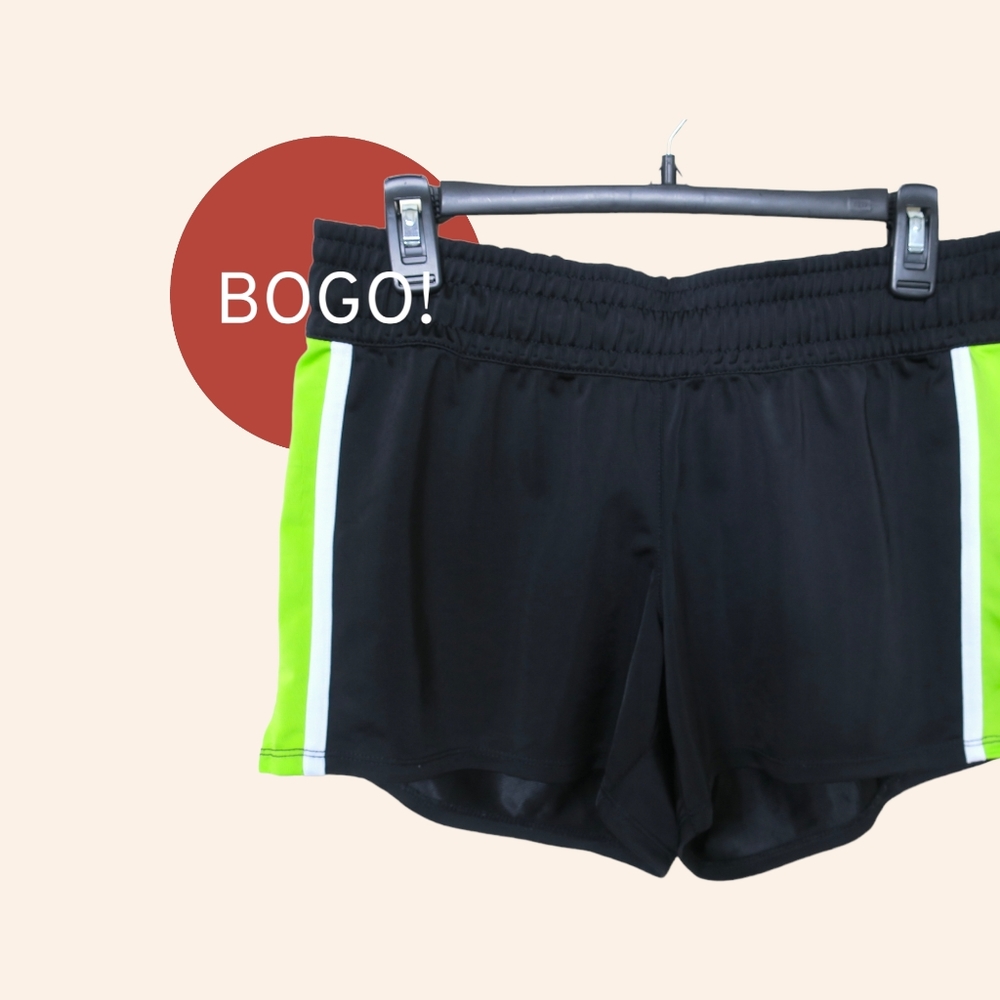 Xersion Athletic Shorts Black Green Drawstring Semi-Fitted Medium